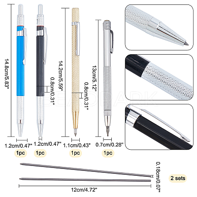 Tungsten Steel Glass-making Pen & 2Pcs Graphite Sketching Pencils & Alloy Engraving Pen & 2 Set Pencil Lead TOOL-NB0001-84-1