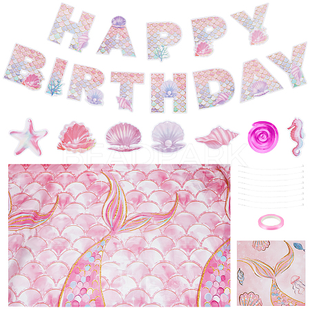1 Bag Fish Scales Pattern Paper Word Happy Birthday Hanging Streamer DIY-NB0015-16-1