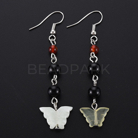 Butterfly Natural New Jade Dangle Earrings for Girl Women EJEW-S212-001-1