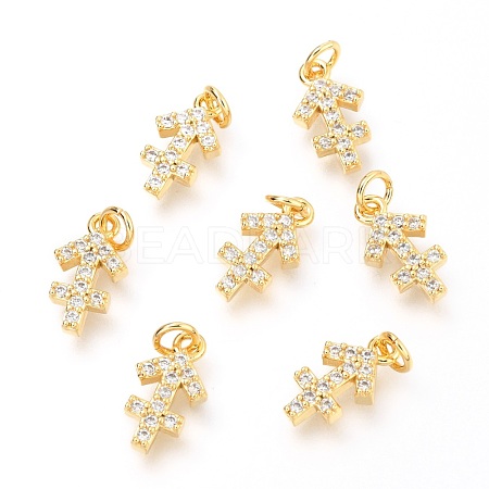 Brass Micro Pave Clear Cubic Zirconia Charms ZIRC-O036-30G-F-1