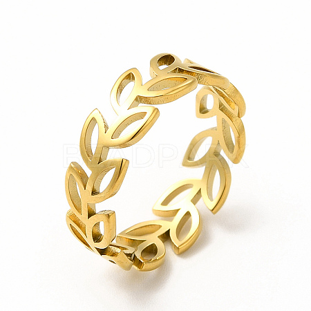 Ion Plating(IP) 304 Stainless Steel Hollow Out Leafy Branch Finger Ring for Women RJEW-B027-06G-1