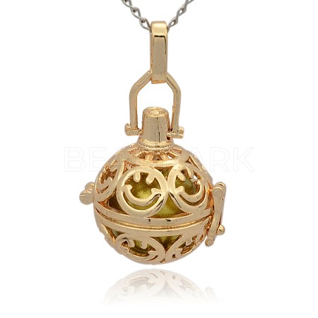 Golden Tone Brass Hollow Round Cage Pendants KK-J216-08G-1