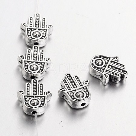 Tibetan Style Alloy Hamsa Hand/Hand of Fatima/Hand of Miriam Beads LS-TIBEB-7722-AS-RS-1