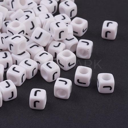 6MM Letter J White Letter Acrylic Cube Beads X-PL37C9308-J-1