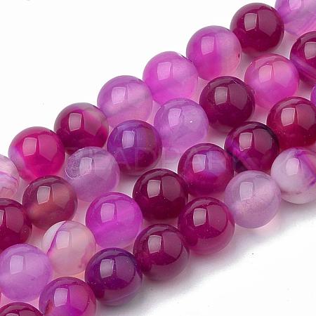 Dyed Natural Striped Agate/Banded Agate Round Bead Strands G-R342-4mm-04-1
