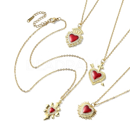 Golden Brass with Cubic Zirconia Heart Pendant Necklace NJEW-JN04592-1