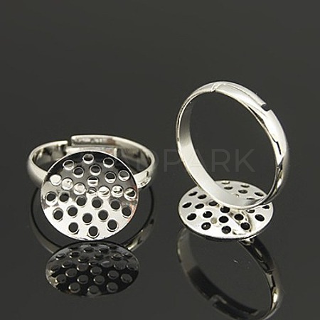 Adjustable 14mm Silver Color Plated Brass Sieve Ring Bases X-EC163-1S-1