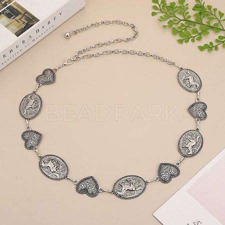 Alloy Ethnic-style Oval Horse and Heart Link Chain Belts for Women FS-WG752C3-01-1