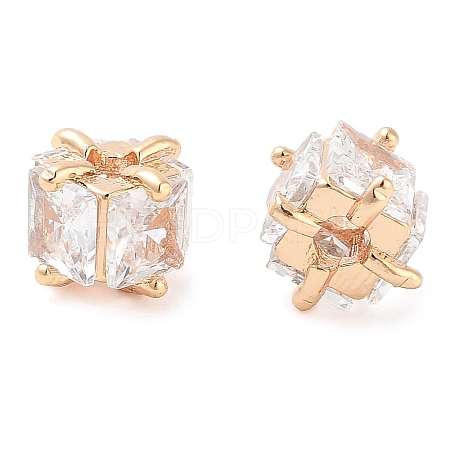 Brass Micro Pave Clear Cubic Zirconia Beads KK-U028-15G-1