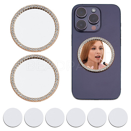 2Pcs Alloy Rhinestones & Glass Makeup Mirror AJEW-DR0001-88E-G-1