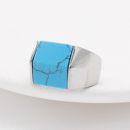Rectangle Synthetic Turquoise Finger Ring FIND-PW0021-08D-P-1