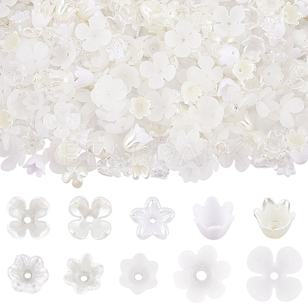 600Pcs 10 Styles ABS Plastic Imitation Pearl & Acrylic Bead Caps OACR-SC0002-34-1