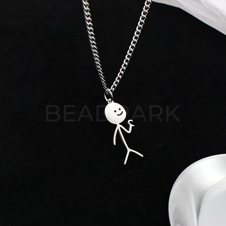 Funny Heart Gestures Stickman Stainless Steel Pendant Necklaces FS-WGF11D3-02-1