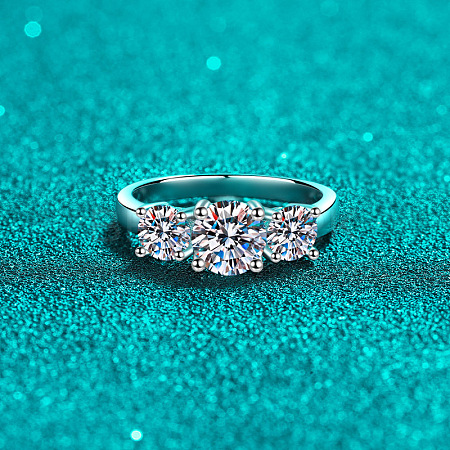 Rhodium Plated 925 Sterling Silver Pave 8.2x4.9mm Moissanite Finger Rings WG3C802-10-1