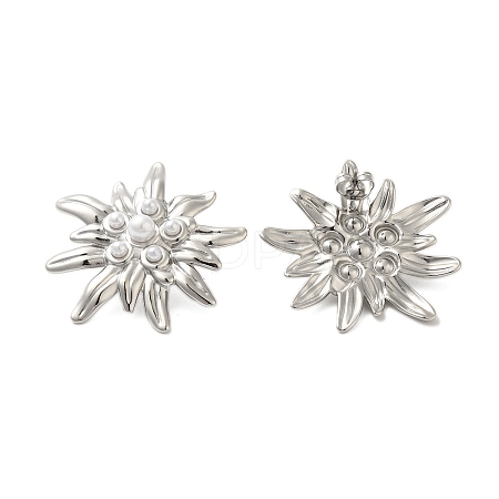 304 Stainless Steel Shell Pearl Flower Stud Earrings for Women EJEW-U020-24P-1