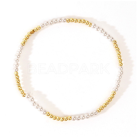 Adjustable Synthetic Non-magnetic Hematite & Imitation Pearl Beaded Stretch Bracelets for Women DB0694-6-1