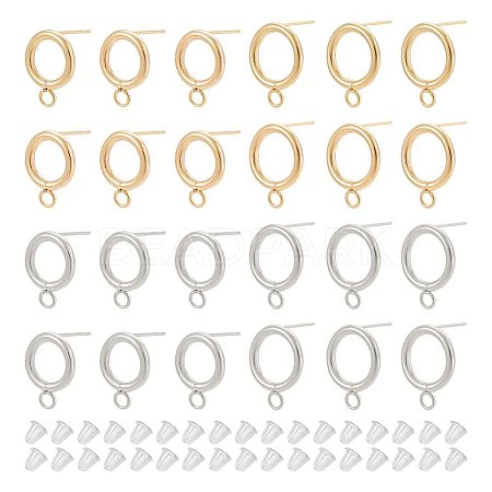 40Pcs 4 Style 304 Stainless Steel Circle Ring Stud Earring Findings STAS-UN0047-07-1