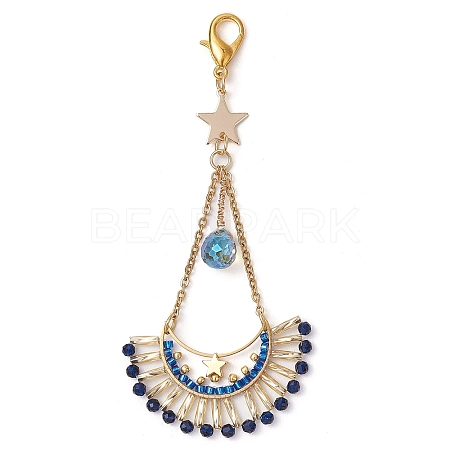 Moon Star Synthetic Blue Spinel & Glass Seed Pendant Decoration HJEW-MZ00115-1