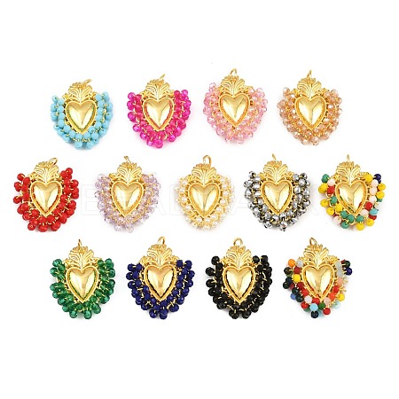 Alloy & Glass Seed Beaded Pendants GL-CBA96FD-01G-1