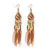 Feather Alloy Seed Beads Dangle Earrings FS-WGA085C-11-1