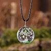 Flat Round Glass with Dried Flower Tree Inner Pendant Black Waxed Cord Necklaces FS-WG87A6D-14-1