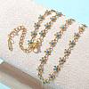 Bohemian 304 Stainless Steel Enamel Deep Sky Blue Flower Link Chain Necklaces for Women NJEW-Z061-01G-2