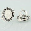 Vintage Adjustable Iron Finger Ring Components Alloy Flower Cabochon Bezel Settings X-PALLOY-O039-10AS-1