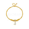 304 Stainless Steel Pave Clear Cubic Zirconia & Natural White Shell Heart Charm Double Layer Anklets for Women FS-WGDE261-01-5