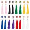 ANATTASOUL 8 Pairs 8 Colors Rose with Cotton Tassel Dangle Stud Earrings EJEW-AN0001-68-1