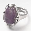 Adjustable Oval Gemstone Wide Band Rings RJEW-L062-01G-2