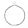 Shell Star & Glass Beaded Necklace for Women NJEW-JN03910-03-1