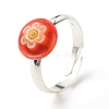Flower Flat Round Millefiori Glass Adjustable Ring RJEW-JR00407-2