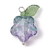 Transparent Glass Flower & Acrylic Leaf Pendants PALLOY-JF02287-01-2