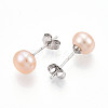 Pearl Ball Stud Earrings LS-EJEW-Q701-01B-01-1
