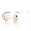 Crescent Moon Natural White Shell & Pearl Stud Earrings PEAR-N020-05N-2