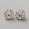 Brass Clear Cubic Zirconia Cufflinks BUTT-WH0012-18G-1