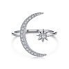 Rhodium Plated 925 Sterling Silver Cuff Rings RJEW-A019-26P-1