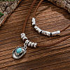 1 Set Alloy Pave Synthetic Turquoise Pendant Double Layer Cord Necklaces NJEW-CL0001-09A-5