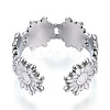 304 Stainless Steel Flower Open Cuff Ring for Women RJEW-N040-29-3