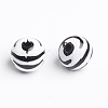Chunky Bubblegum White and Black Acrylic Zebra Striped Style Heart Beads X-SACR-C020-42-4