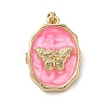 Oval with Butterfly Brass Enamel Locket Pendants KK-P334-18G-01-1