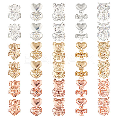 15 Pairs 15 Style Brass Friction Ear Nuts KK-AR0002-92-1