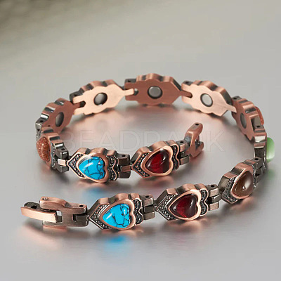 Zinc Alloy & Synthetic Turquoise & Natural Obsidian & Synthetic Goldstone & Cat Eye Link Chain Bracelets FS-WGDAAA9-01-1