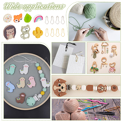 DIY Donut & Fox & Leaf & Rainbow Silicone Beads Knitting Needle Protectors/Knitting Needle Stoppers with Stitch Markerss IFIN-NB0001-54-1