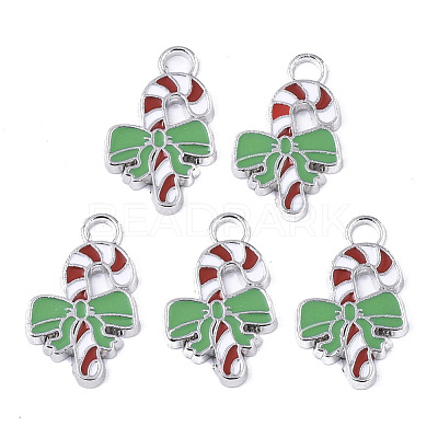 Alloy Candy Cane Enamel Pendants X-ENAM-R041-53-1