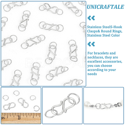 50Pcs 304 Stainless Steel S-Hook Clasps FIND-UN00008-1