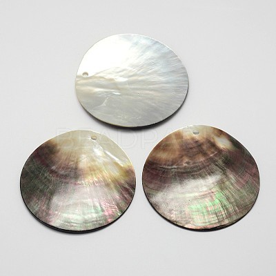 Flat Round Black Lip Shell Big Pendants SSHEL-M010-07-1