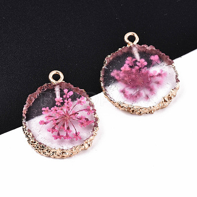 Transparent Clear Epoxy Resin & Dried Flower Pendants RESI-S383-075-C03-1
