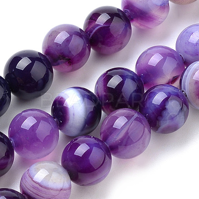 Natural Striped Agate/Banded Agate Beads Strands X-G-S259-04F-8mm-1