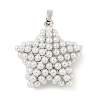 Rack Plating Brass & ABS Plastic Imitation Pearl Pendants KK-N255-03C-P-RS-1